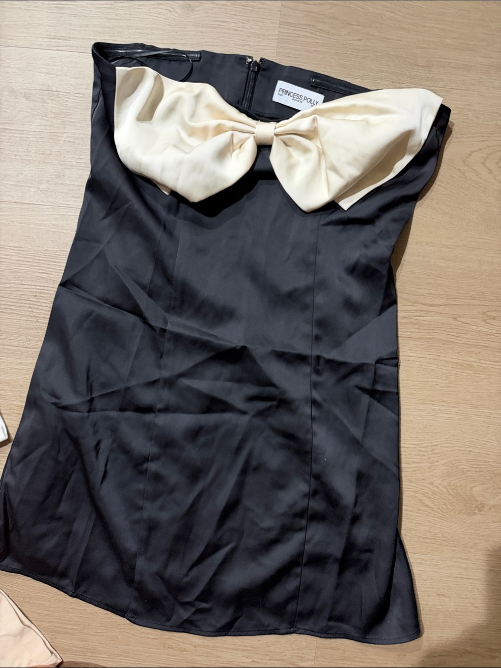 Princess Polly Black Strapless Mini Dress with Ivory Bow Detail